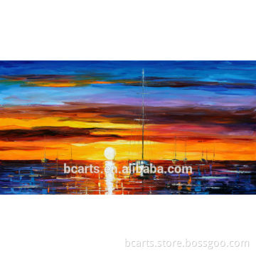 Bright seascape oil painting , sun raised canvas oil painting for decoration